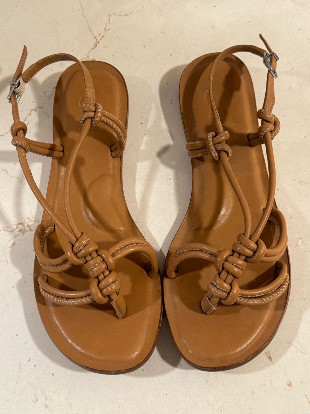 Women’s Knot-Strap Leather Sandals in Tan - Picture 7 of 8